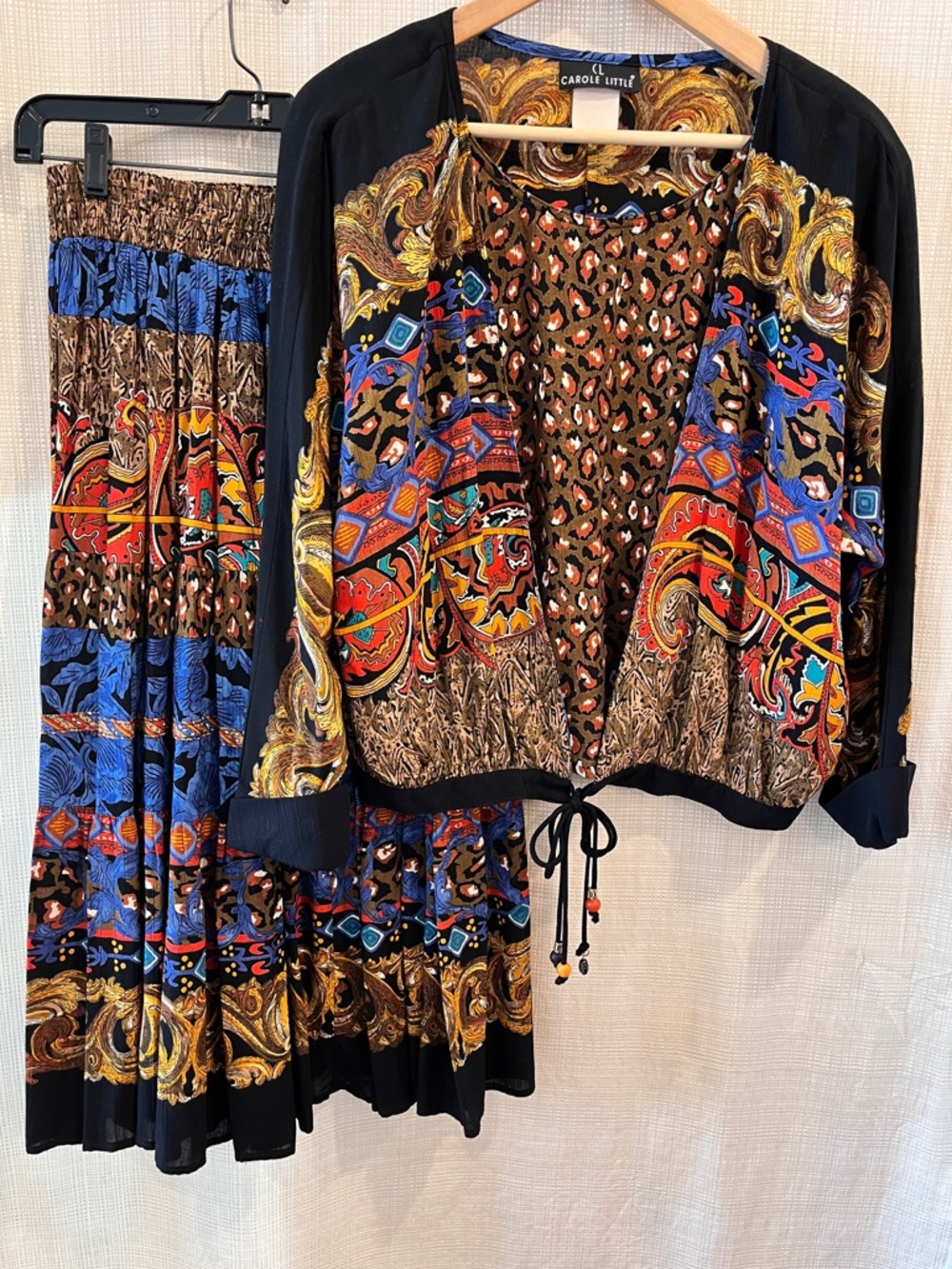 Vintage 90s Carole Little Boho Whimsigoth Tiered Skirt Patchwork Baroque Funky - Picture 15 of 15